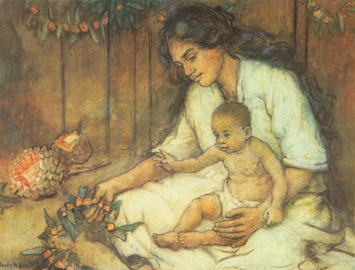 {{ product_title }} Fine Art Print | {{ product_vendor }} Jakero77 Charles W. Bartlett - Hawaiian Mother and Child (1920s) Fine Art Print Art Print  Jakero77