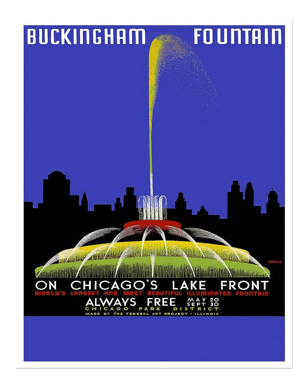 Chicago Buckingham Fountain Vintage Travel Poster Print 1939 Fine Art Print