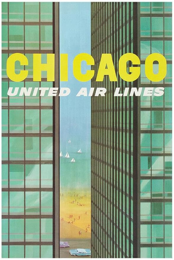 Chicago & Lake Michigan Vintage Travel Poster 1960 Fine Art Print