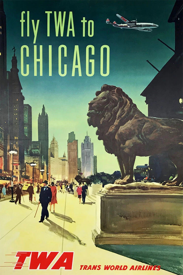 Fly TWA Chicago Vintage Airline Travel Poster 1960 Fine Art Print