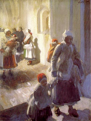 Anders Zorn Christmas Morning Service 1908 Fine Art Print