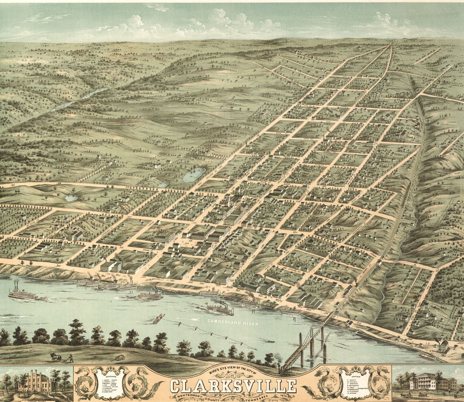 Clarksville Tennessee Vintage Panoramic City Map Print 1870 Fine Art Print
