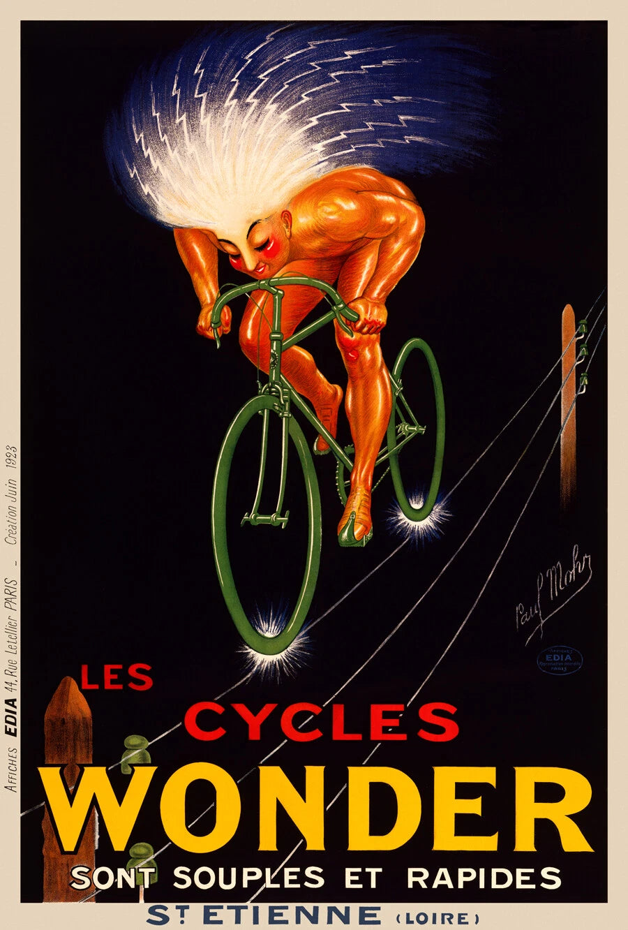 Les Cycles Wonder Flexible and Fast Vintage Bicycle 1920 Fine Art Print