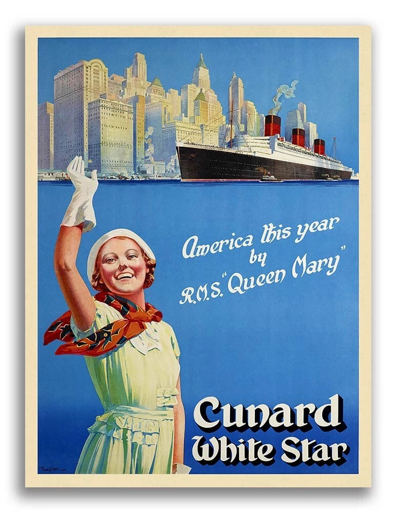 RMS Queen Mary Cunard White Star Line Vintage 1930 Fine Art Print