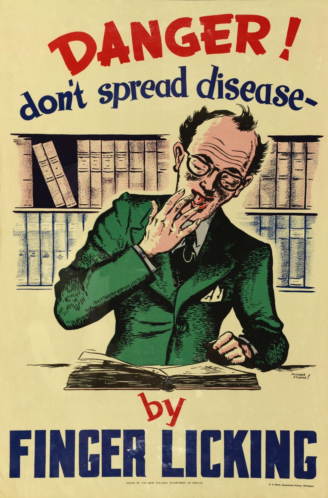 Disease Spreads by Finger Licking Vintage Health Poster 1950 Fine Art Print