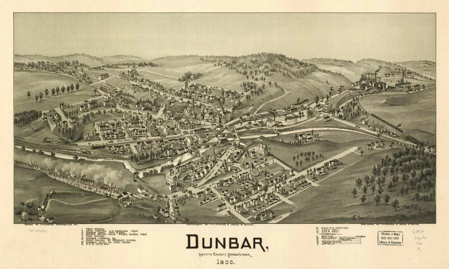 Dunbar Pennsylvania Panoramic Map Print Vintage 1900 Fine Art Print