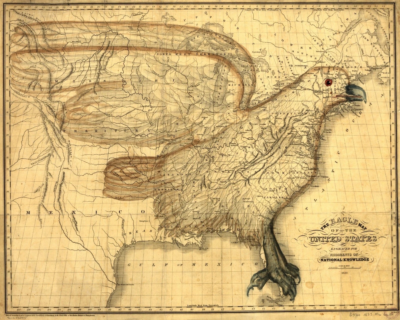 Eagle Map of the United States Antique Americana 1830 Fine Art Print