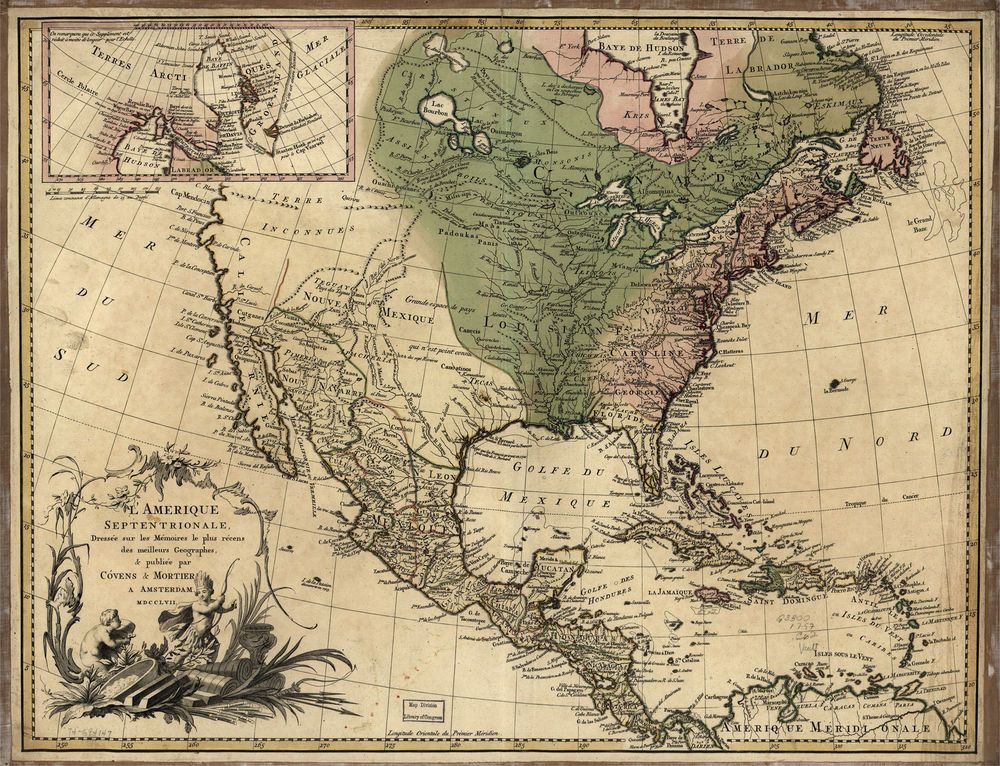 Early North America New World Exploration Map Poster 1750 Fine Art Print