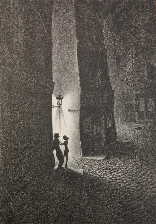 {{ product_title }} Fine Art Print | {{ product_vendor }} Jakero77 Ellison Hoover - Montmartre Paris Street Romance (1920) - 17"x22" Fine Art Print Art Print  Jakero77