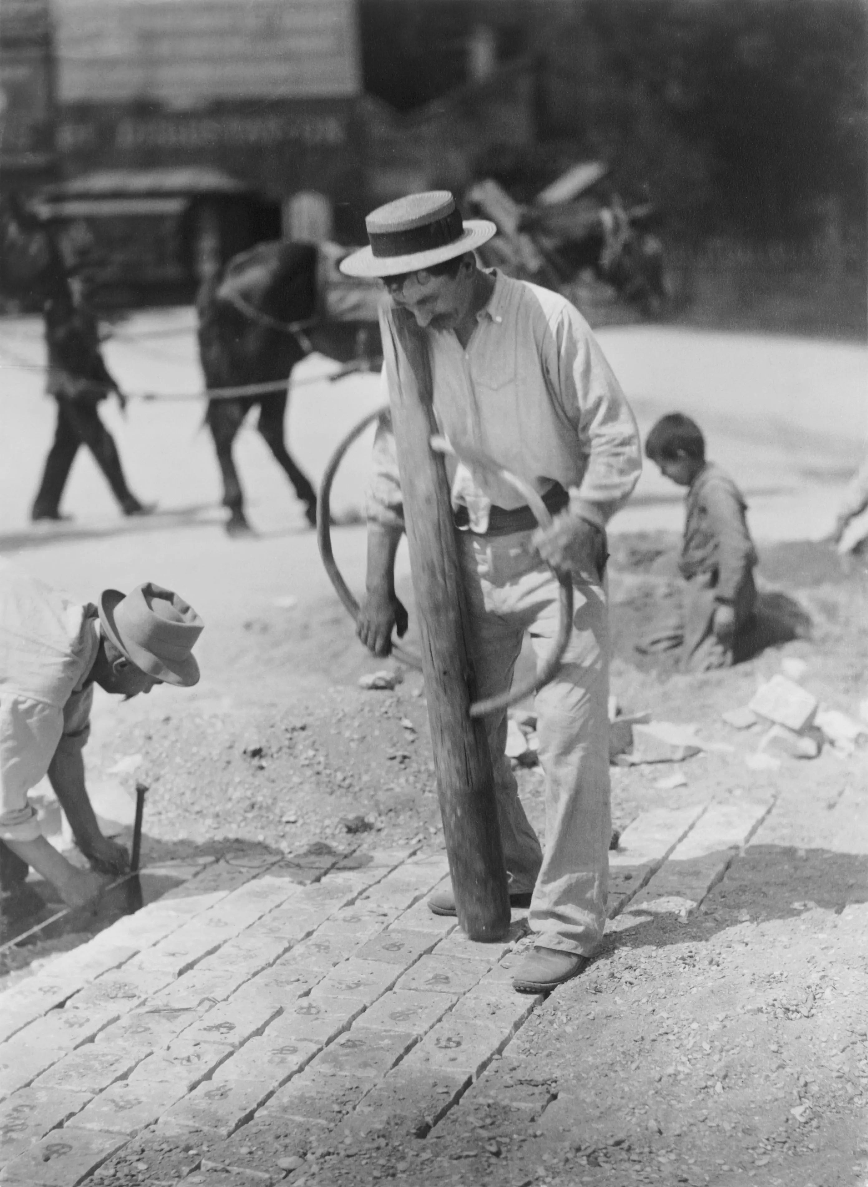Eugene Atget - Street Pavers Men Paving Street Paris (1899) Fine Art ...