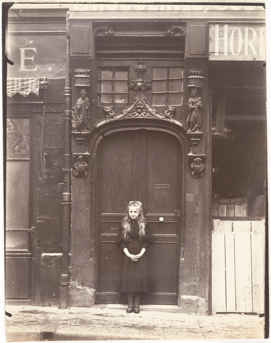 {{ product_title }} Fine Art Print | {{ product_vendor }} Jakero77 Eugene Atget - Young Girl Infront of Door Rouen rue Eau-de Robac Paris France (1908) Fine Art Print Art Print  Jakero77