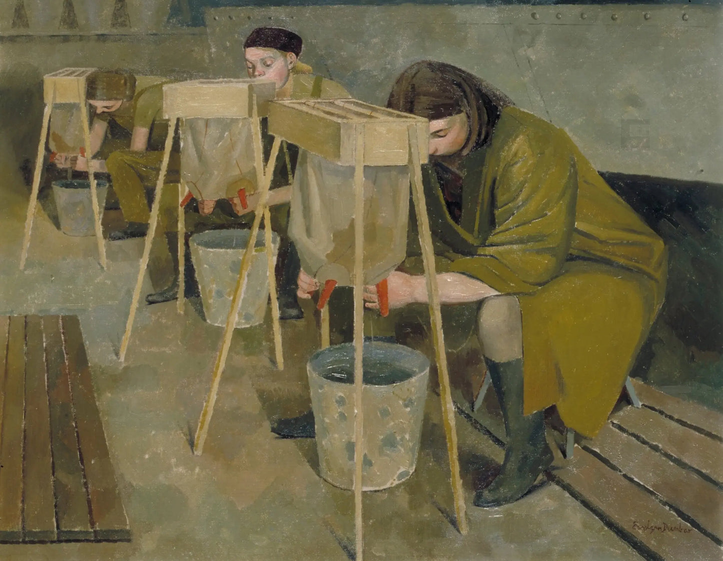 {{ product_title }} Fine Art Print | {{ product_vendor }} Jakero77 Evelyn Dunbar - Milking Practice with Artificial Udders (1940) - 17" x 22" Print Art Print  Jakero77