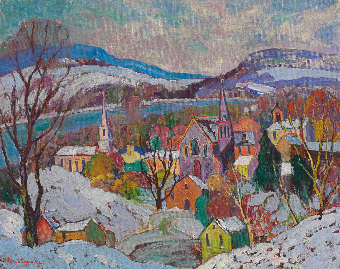 {{ product_title }} Fine Art Print | {{ product_vendor }} Jakero77 Fern Isabel Coppedge - Village Landscape (1930s) Fine Art Print Art Print  Jakero77