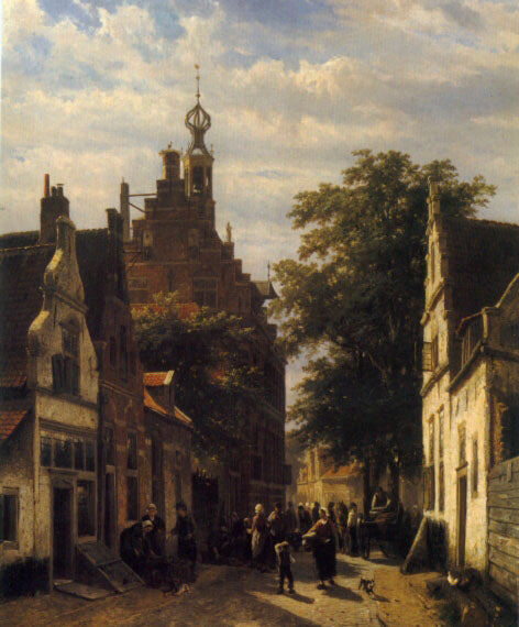 Cornelis Springer Figures in a Street in Delft 1853 Fine Art Print