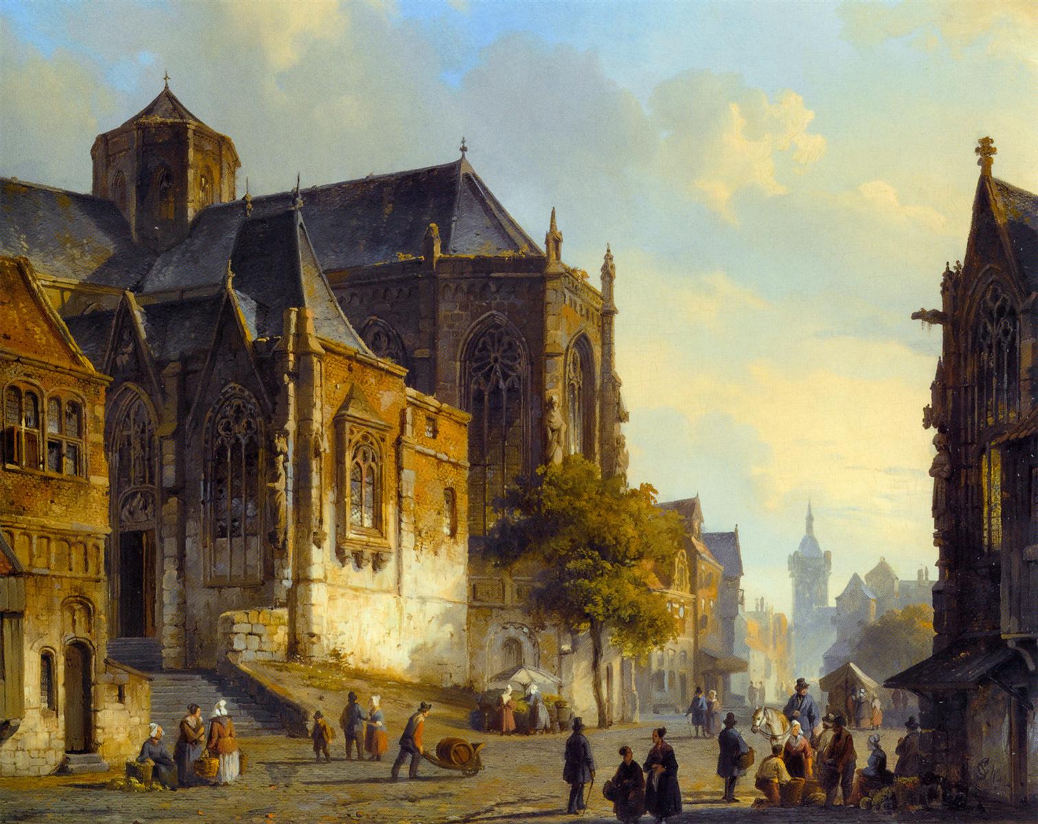 Cornelis Springer Figures on a Market Square 1843 Fine Art Print