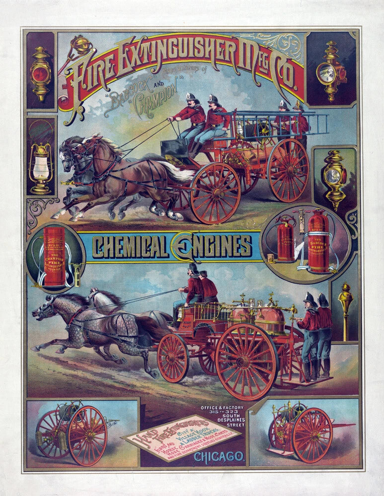 Fire Engine Vintage Style Firefighter Advertising Poster 1880 Fine Art Print