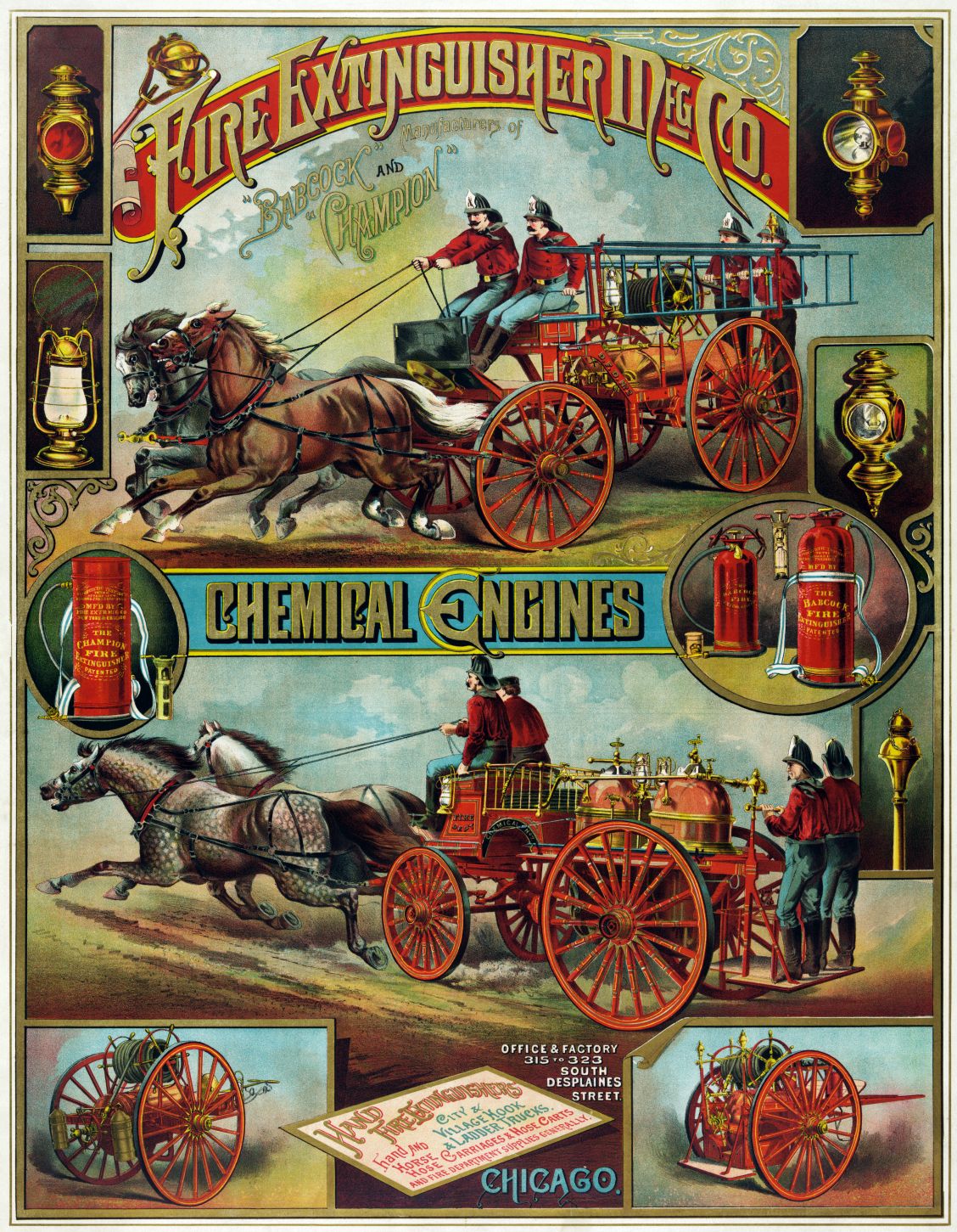 Fire Engine Vintage Firefighter Advertising Wall Art 1880 Fine Art Print