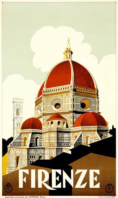 Firenze Florence Italy Duomo Vintage Style Travel Poster 1930  Fine Art Print