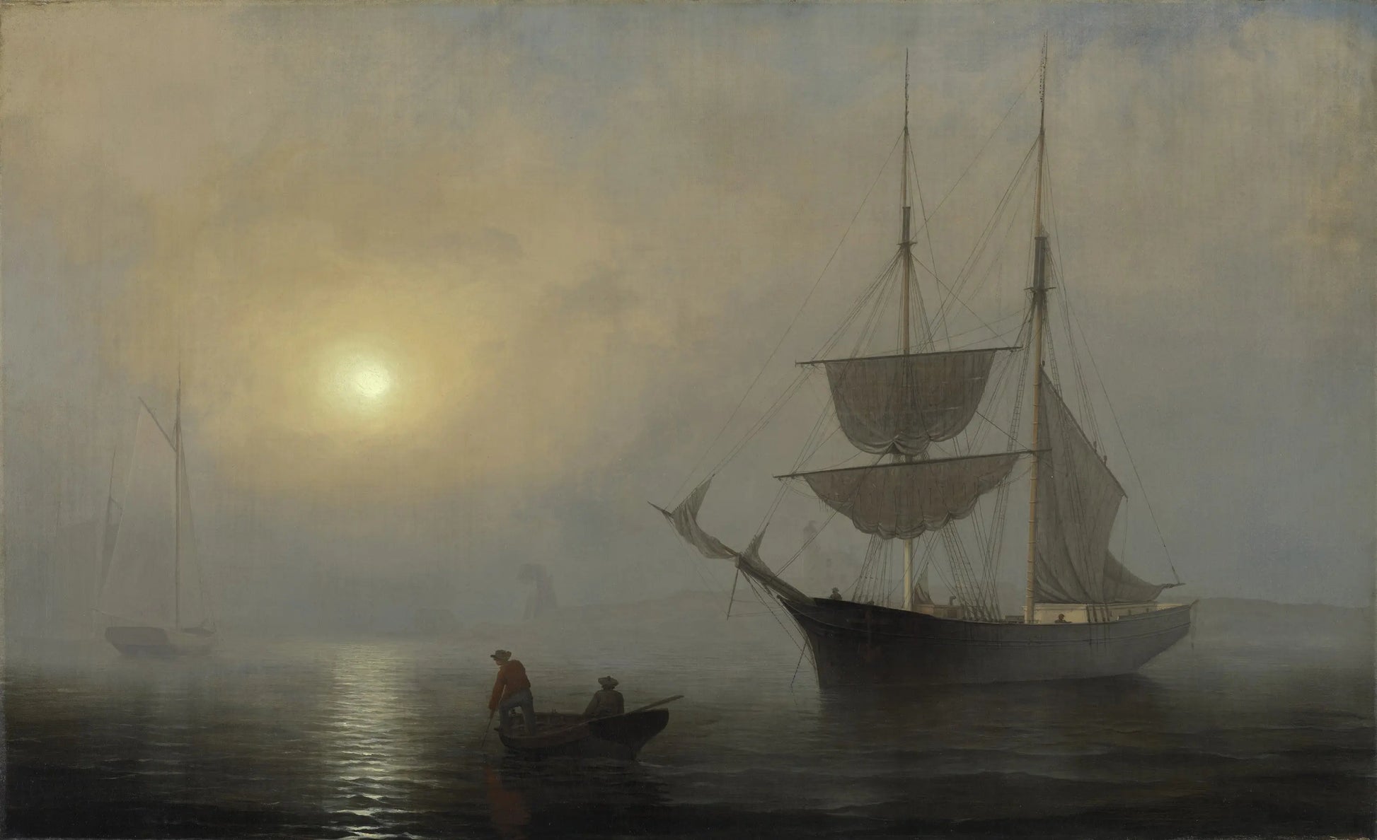{{ product_title }} Fine Art Print | {{ product_vendor }} Jakero77 Fitz Henry Lane - Ship in Fog Gloucester Harbor (1860) Fine Art Print Art Print  Jakero77