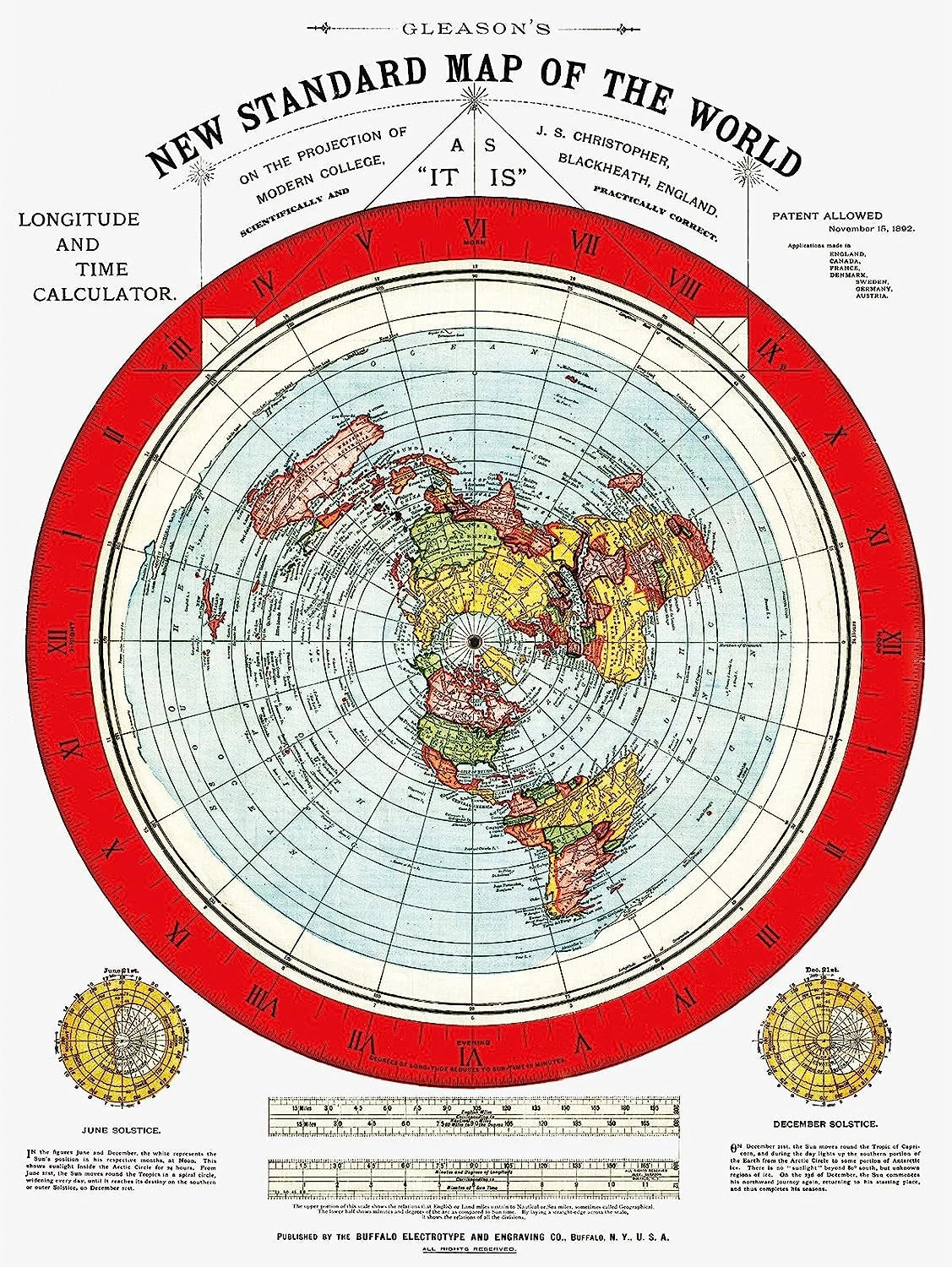 Alexander Gleason Flat Earth World Map 1892 Fine Art Print