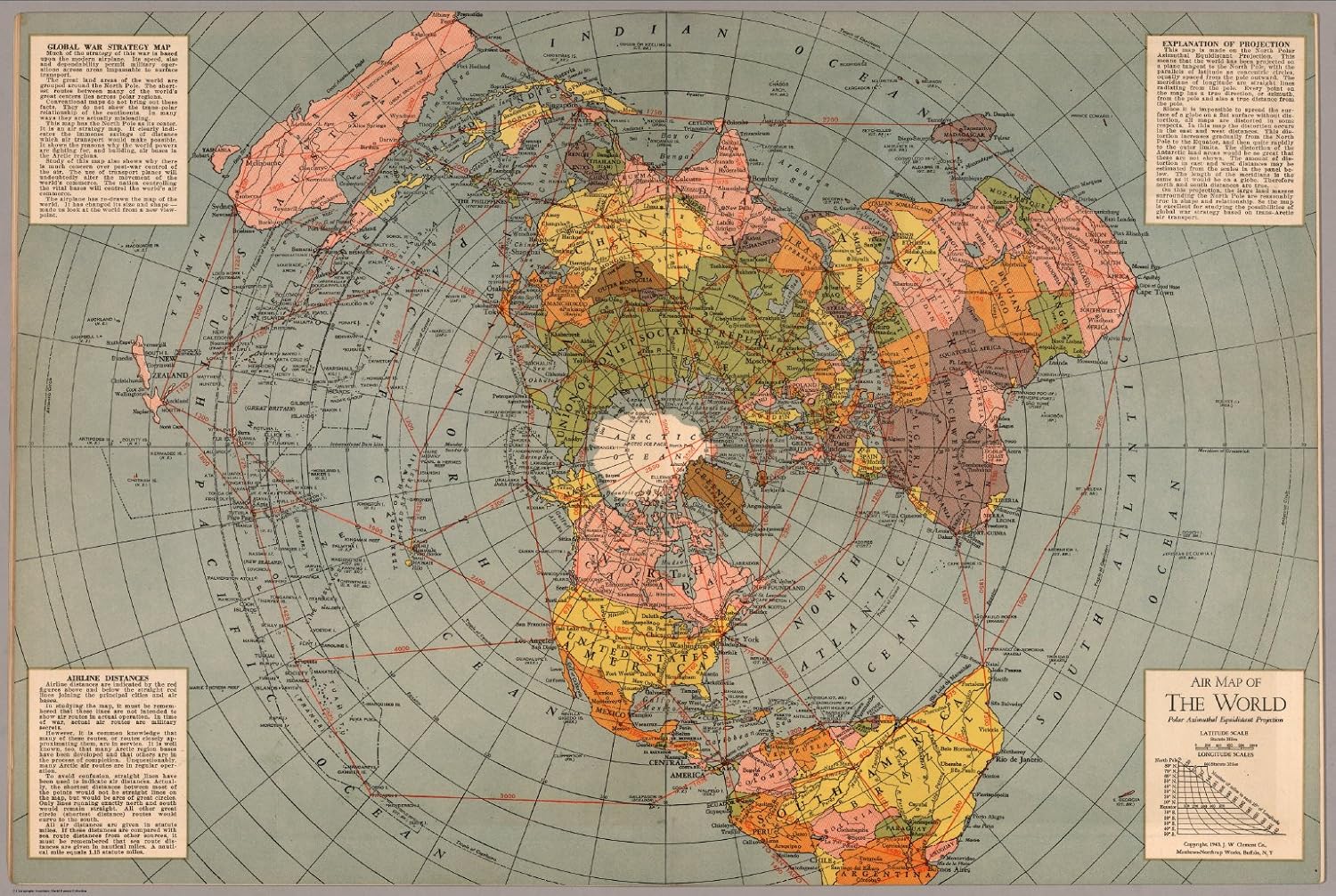 Flat Earth Map Polar Azimuthal Equidistant Projection 1943 Fine Art Print