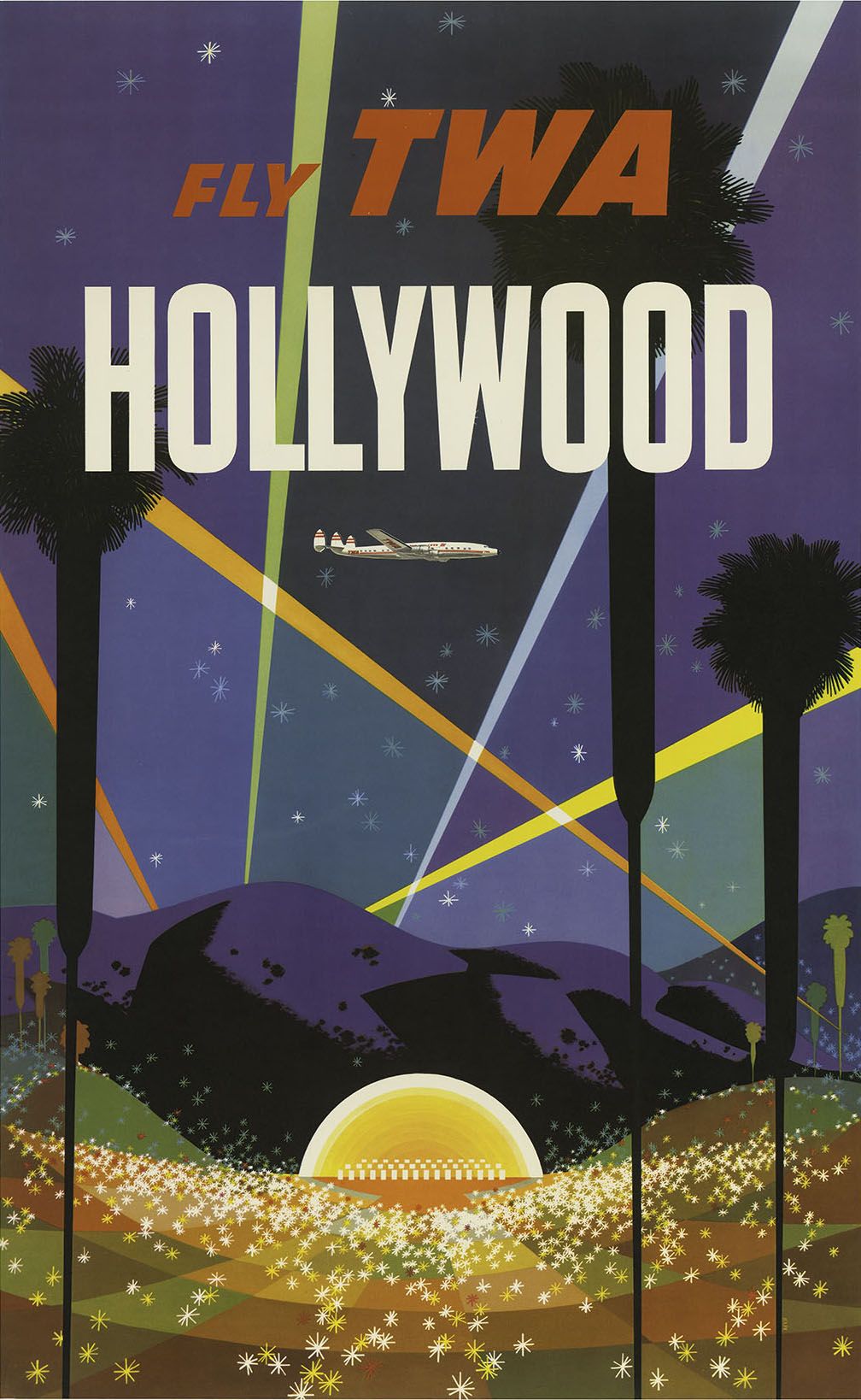 Fly TWA Hollywood Vintage Airline Travel Poster 1964 Fine Art Print