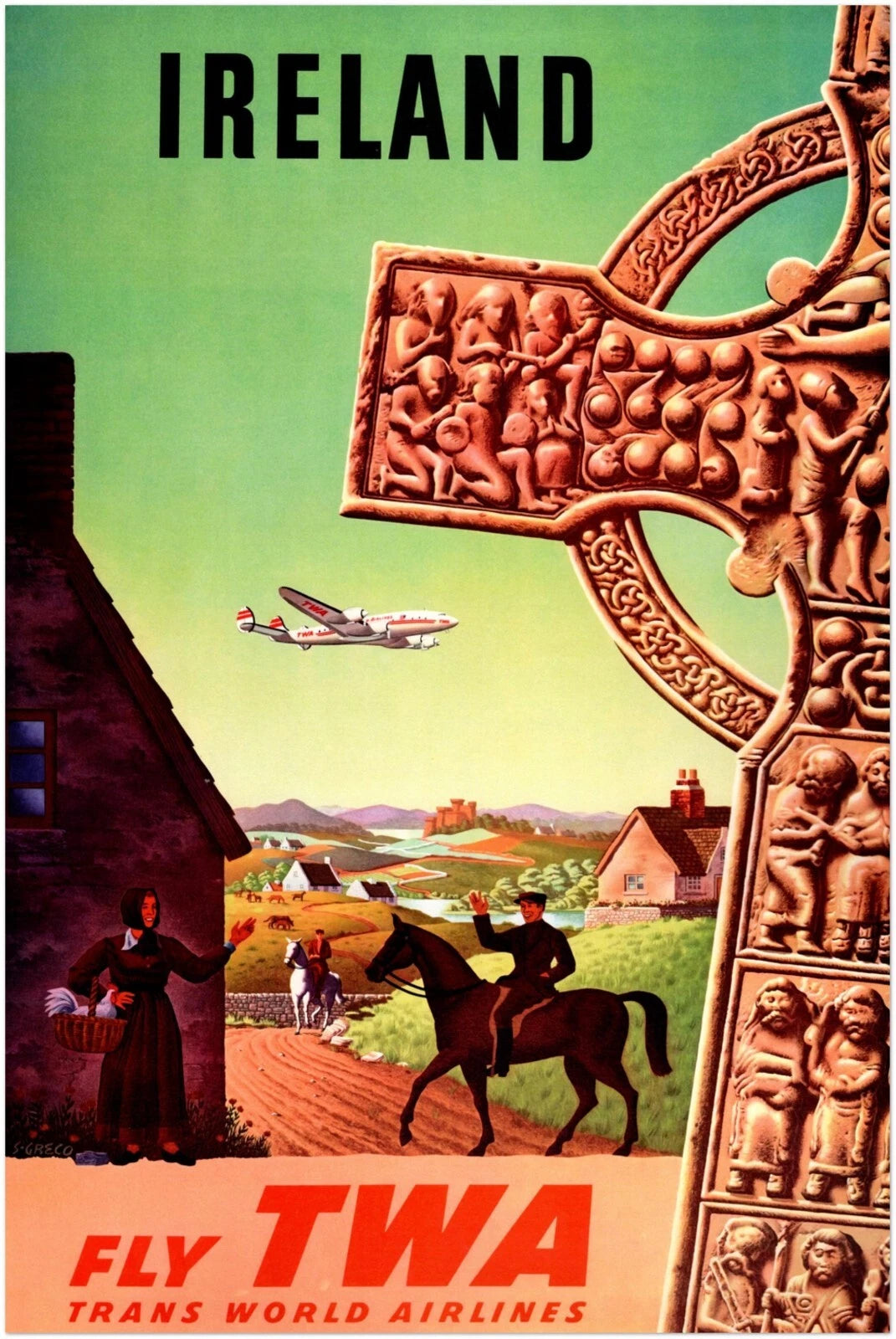 Fly TWA Ireland Vintage Style Travel Poster 1960 Fine Art Print