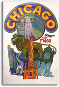 Fly TWA to Chicago Vintage Airline Travel Poster 1960 Fine Art Print