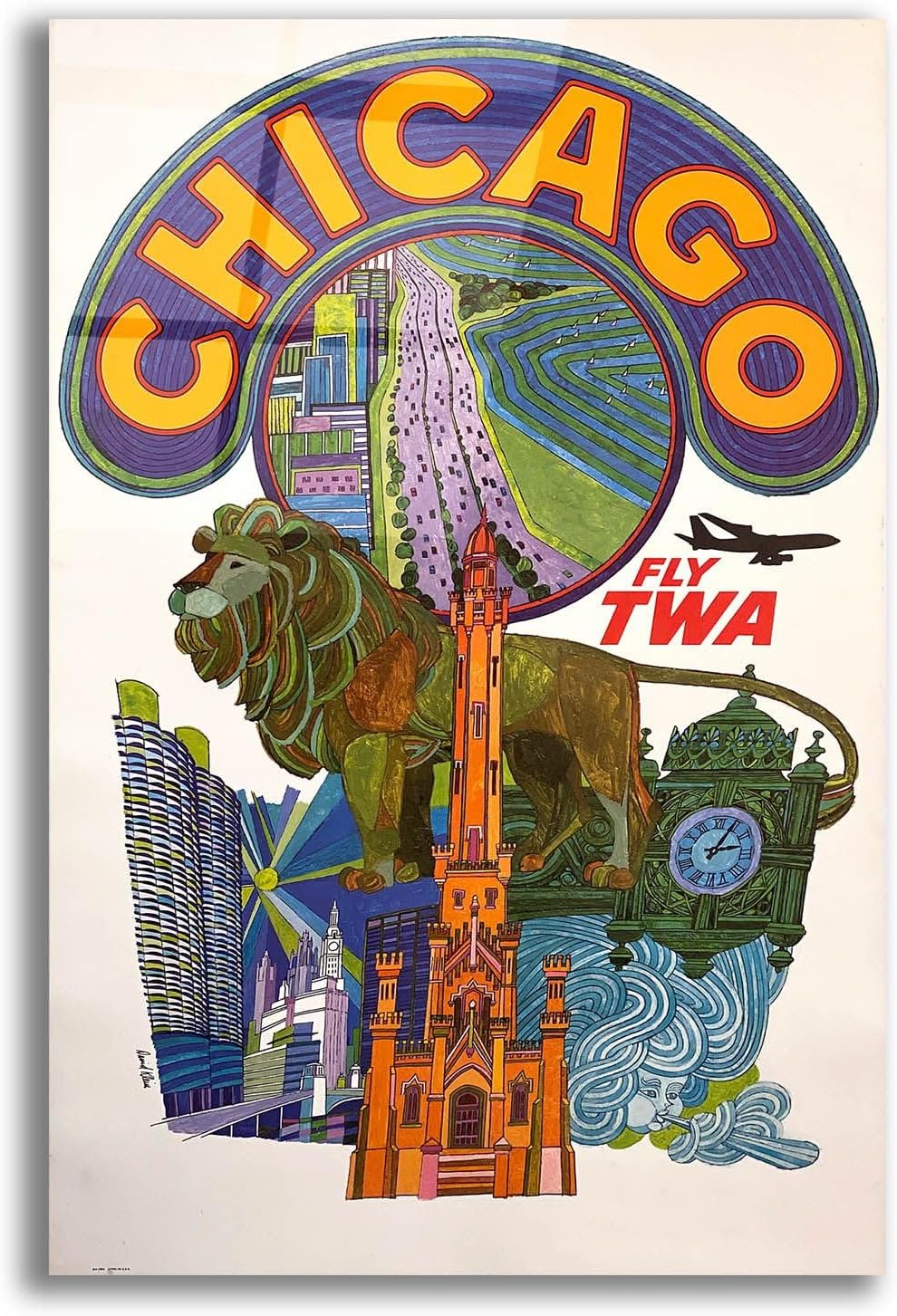 Fly TWA to Chicago Vintage Airline Travel Poster 1960 Fine Art Print