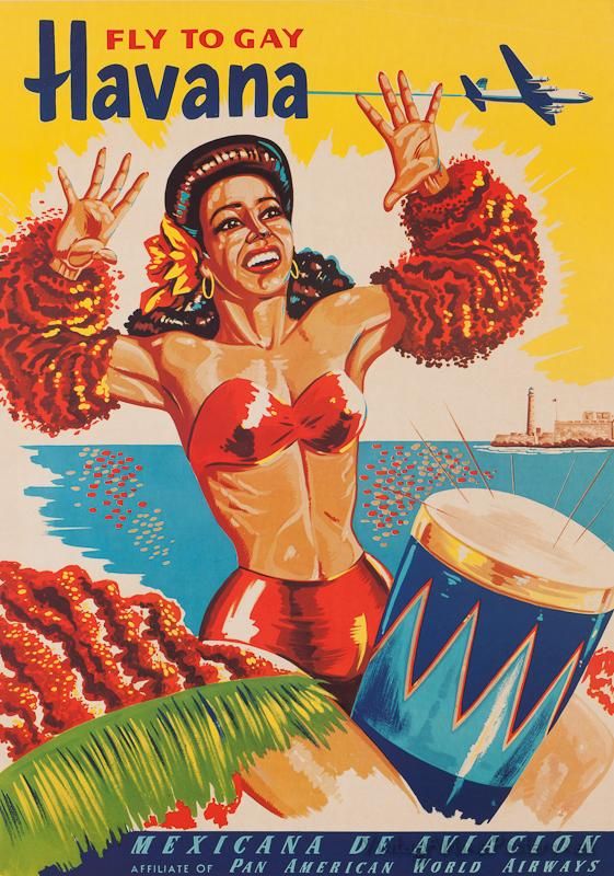 Fly to Gay Havana Cuba Vintage Airline Travel Poster 1950 Fine Art Print