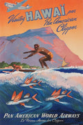 Fly to Hawaii Vintage Surfing Travel Poster Print 1940 Fine Art Print