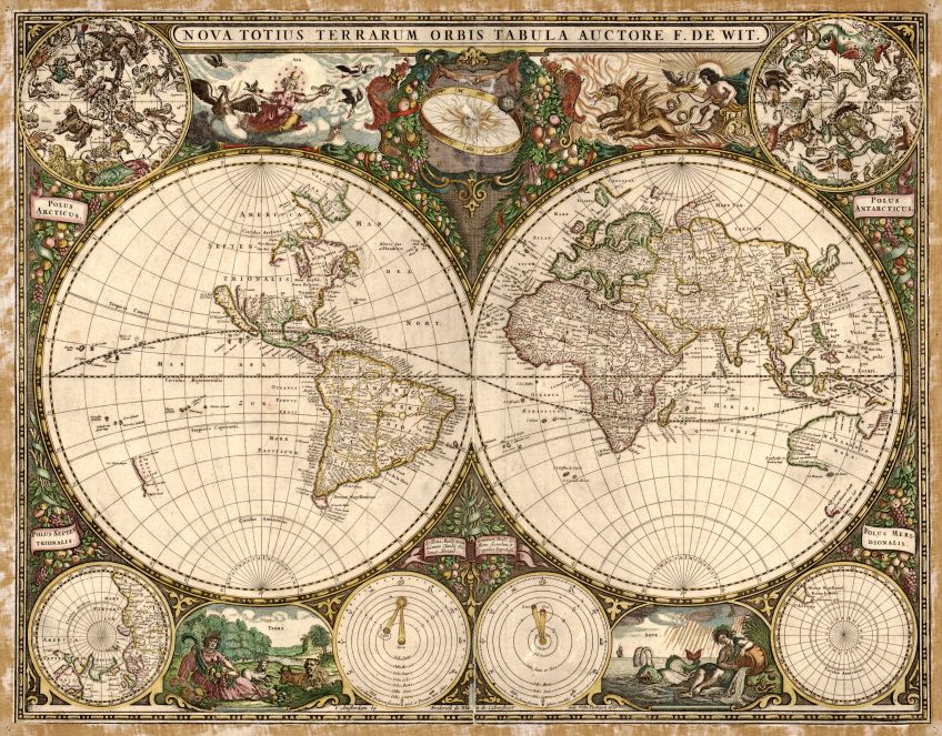 Frederick de Wit World Map Vintage Style Old World 1600 Fine Art Print
