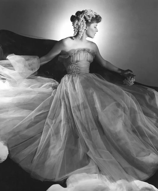 {{ product_title }} Fine Art Print | {{ product_vendor }} Jakero77 George Platt Lynes - Katharine Hepburn Glamor Dress (1946) Fine Art Print Art Print  Jakero77