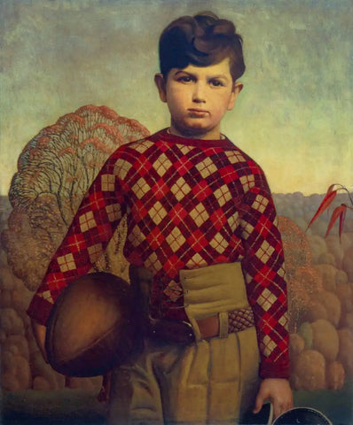{{ product_title }} Fine Art Print | {{ product_vendor }} Jakero77 Grant Wood - Boy in Plaid Sweater with Football (1931) Fine Art Print Art Print  Jakero77
