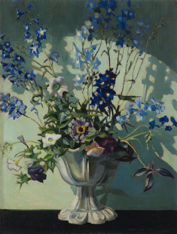 {{ product_title }} Fine Art Print | {{ product_vendor }} Jakero77 Grant Wood - Delphiniums in a White Vase (1929) Fine Art Print Art Print  Jakero77