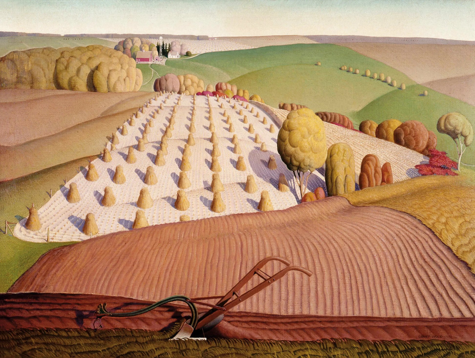 {{ product_title }} Fine Art Print | {{ product_vendor }} Jakero77 Grant Wood - Fall Plowing (1931) Farming Agriculture Fine Art Print Art Print  Jakero77