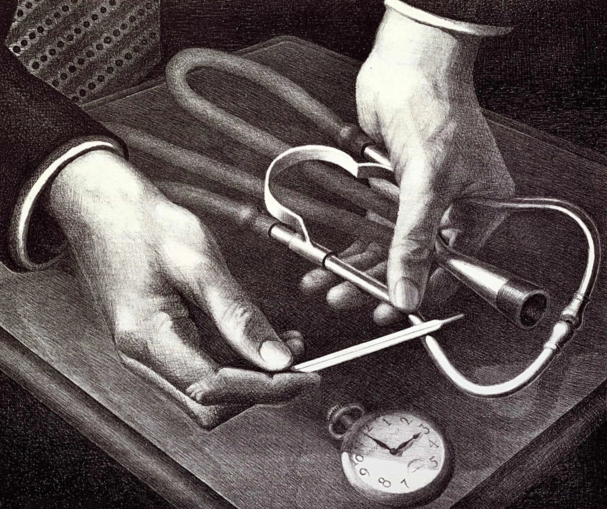 {{ product_title }} Fine Art Print | {{ product_vendor }} Jakero77 Grant Wood - Family Doctor (1940) Stethoscope Fine Art Print Art Print  Jakero77