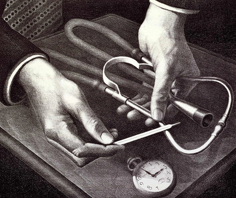 {{ product_title }} Fine Art Print | {{ product_vendor }} Jakero77 Grant Wood - Family Doctor (1940) Stethoscope Fine Art Print Art Print  Jakero77