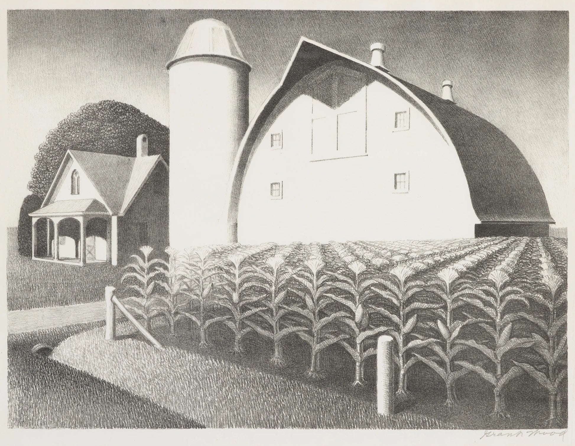 {{ product_title }} Fine Art Print | {{ product_vendor }} Jakero77 Grant Wood - Fertility (1939) Barn Farm Cornfield Fine Art Print Art Print  Jakero77