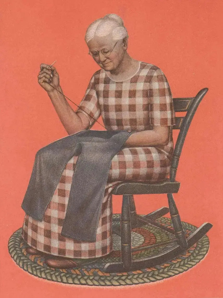 {{ product_title }} Fine Art Print | {{ product_vendor }} Jakero77 Grant Wood - Grandma Mending (1935) Fine Art Print Art Print  Jakero77