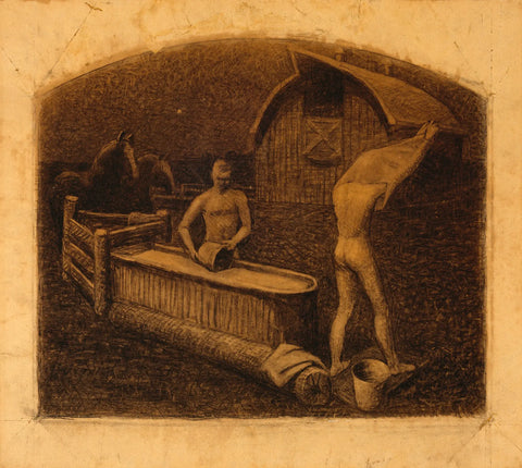 {{ product_title }} Fine Art Print | {{ product_vendor }} Jakero77 Grant Wood - Saturday Night Bath (1937) Fine Art Print Art Print  Jakero77