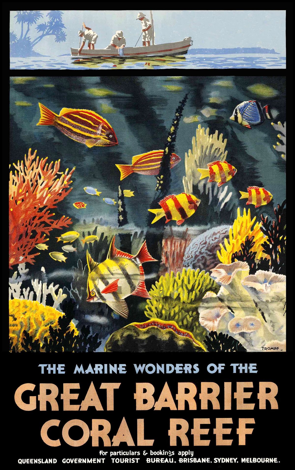 Great Barrier Reef Australia Vintage Style Travel Poster 1930 Fine Art Print