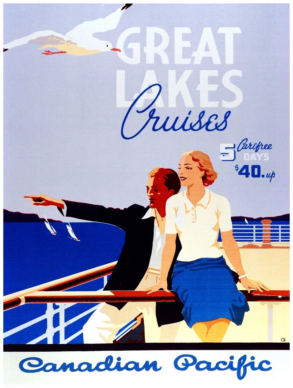 Great Lakes Canadian Pacific Cruise Vintage Travel Poster 1930 Fine Art Print