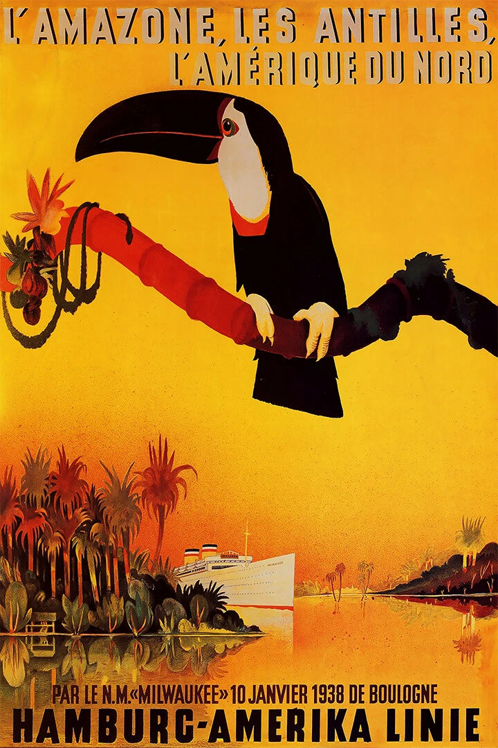 Hamburg America Line Amazon River Vintage Travel Poster 1930 Fine Art Print