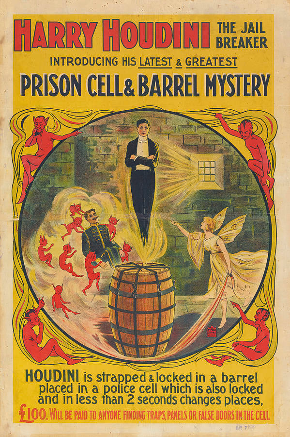 Harry Houdini Prison Cell & Barrel Escape Vintage Style 1905  Fine Art Print
