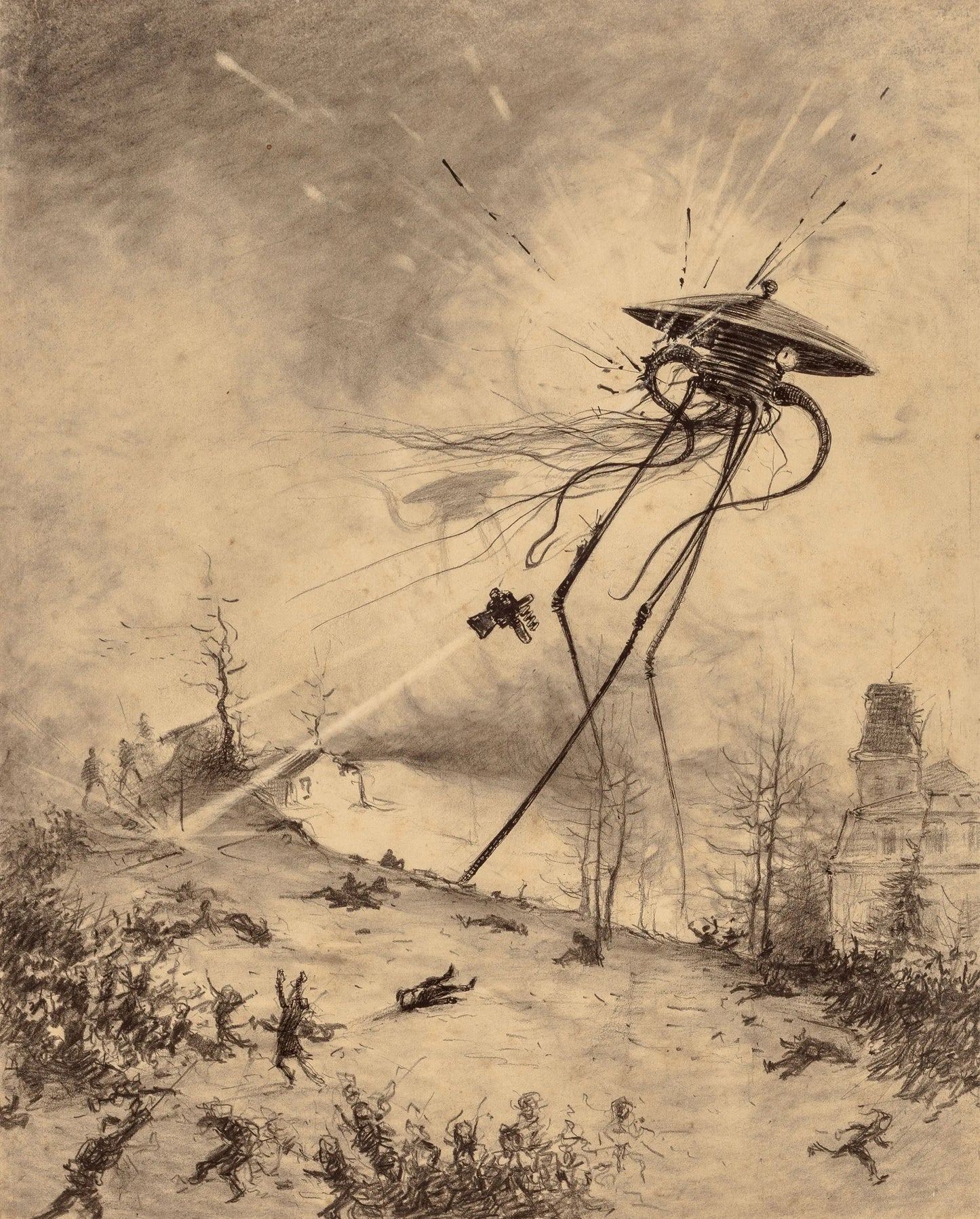 {{ product_title }} Fine Art Print | {{ product_vendor }} Jakero77 Henrique Alvim Correa - Martian Fighting Machine Destroyed (1898) Fine Art Print Art Print  Jakero77