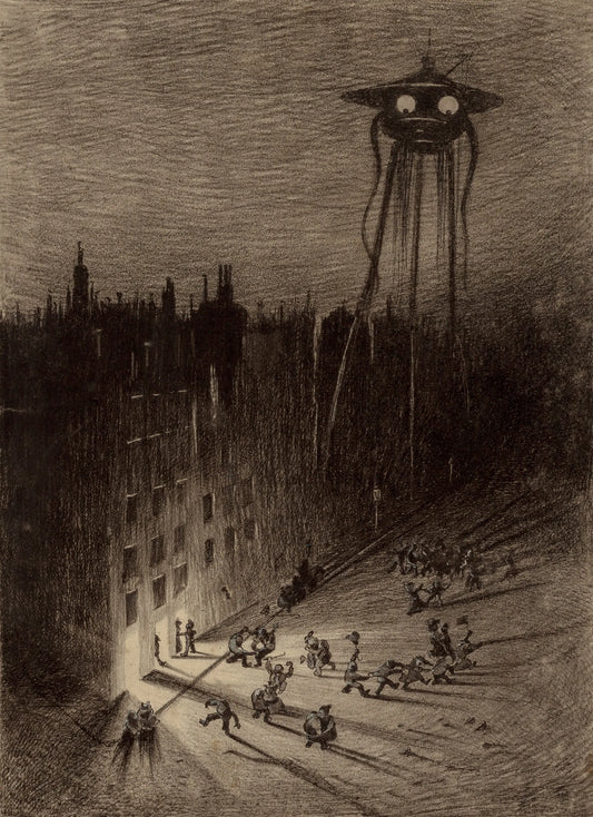 {{ product_title }} Fine Art Print | {{ product_vendor }} Jakero77 Henrique Alvim Correa - Martian Viewing Drunken Crowd War of the Worlds (1906) Fine Art Print Art Print  Jakero77