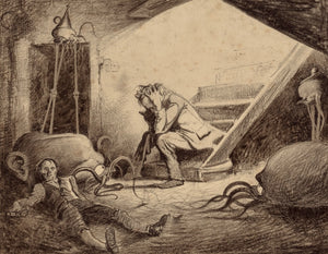 {{ product_title }} Fine Art Print | {{ product_vendor }} Jakero77 Henrique Alvim Correa - Narrator in Cellar War of Worlds (1906) Fine Art Print Art Print  Jakero77