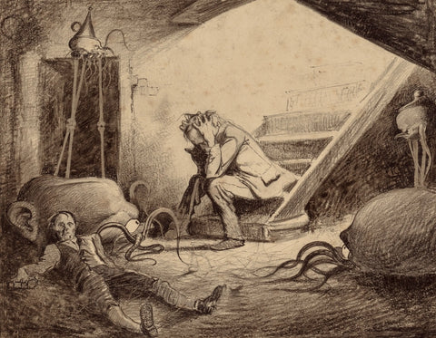 {{ product_title }} Fine Art Print | {{ product_vendor }} Jakero77 Henrique Alvim Correa - Narrator in Cellar War of Worlds (1906) Fine Art Print Art Print  Jakero77