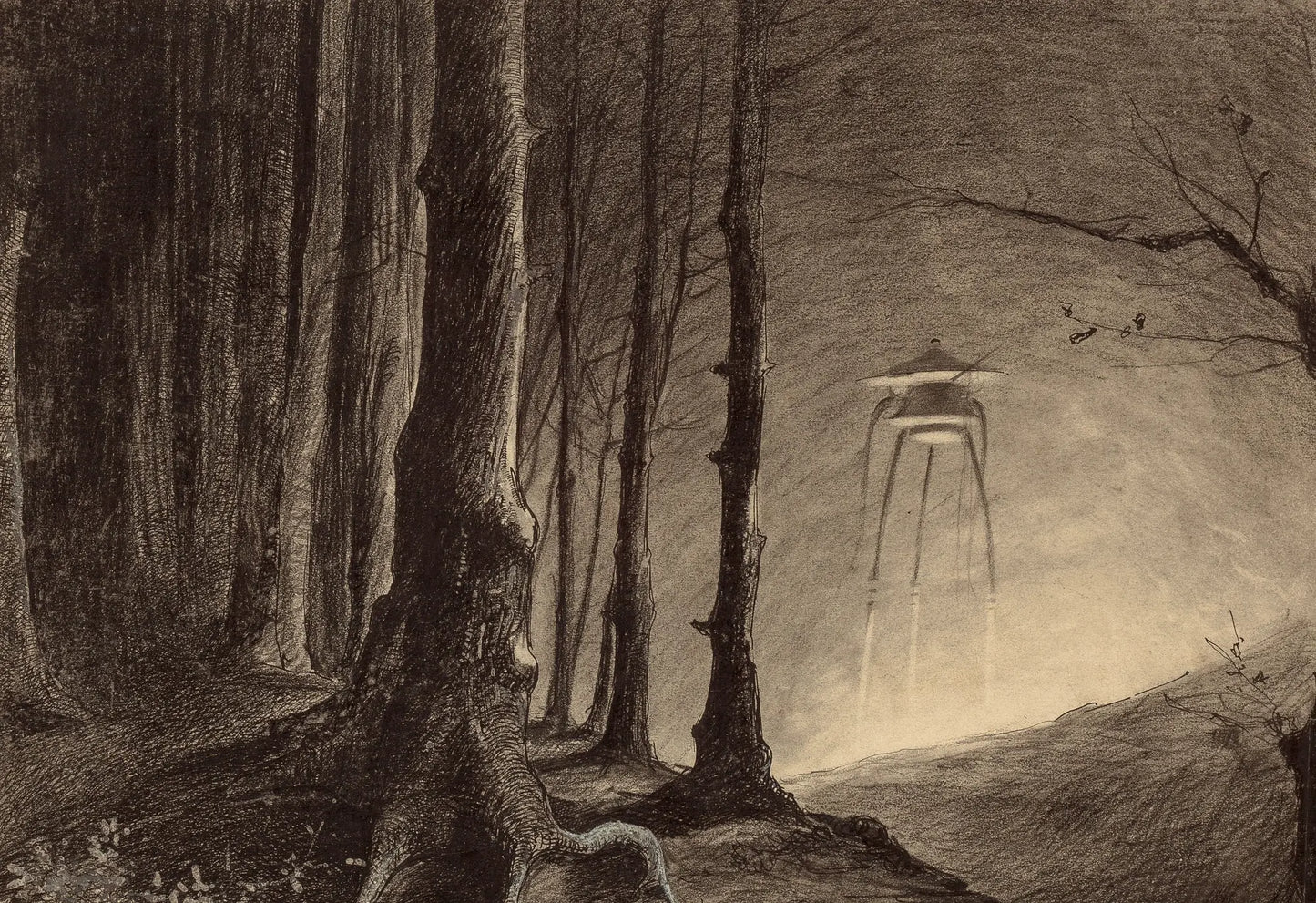 {{ product_title }} Fine Art Print | {{ product_vendor }} Jakero77 Henrique Alvim Correa - Tripod in Woods War of the Worlds (1906) Fine Art Print Art Print  Jakero77